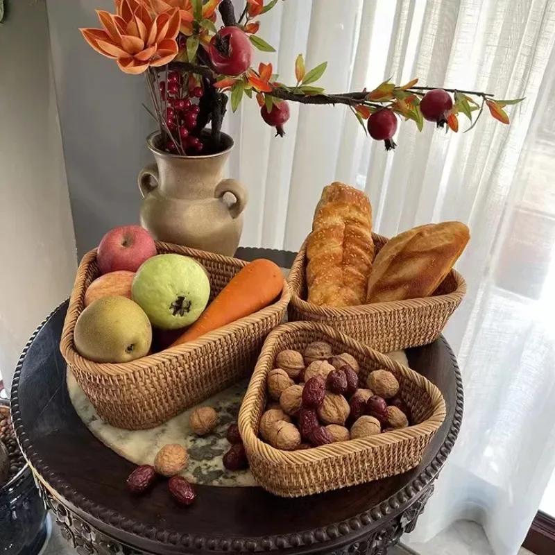 Handwoven Rectangular Rattan Wicker Basket Fruit Tea Snack Bread Picnic Cosmetic Storage - Image 3