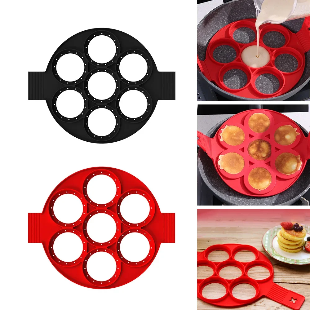 Silicone Pancake Maker Multiple Shapes 7 Holes Nonstick Baking Mold Ring Fried Egg - Image 3