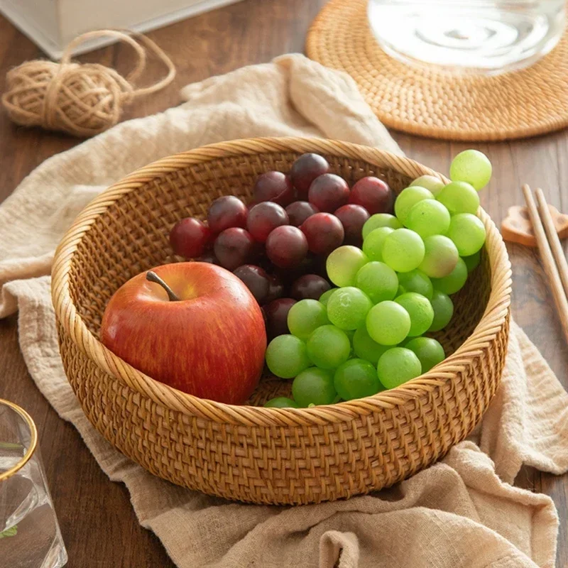 Handwoven Rectangular Rattan Wicker Basket Fruit Tea Snack Bread Picnic Cosmetic Storage - Image 4